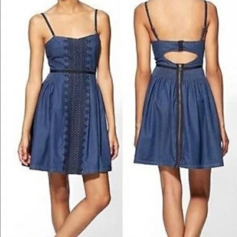 Free People Mt. St. Helen Denim Embroidered Dress